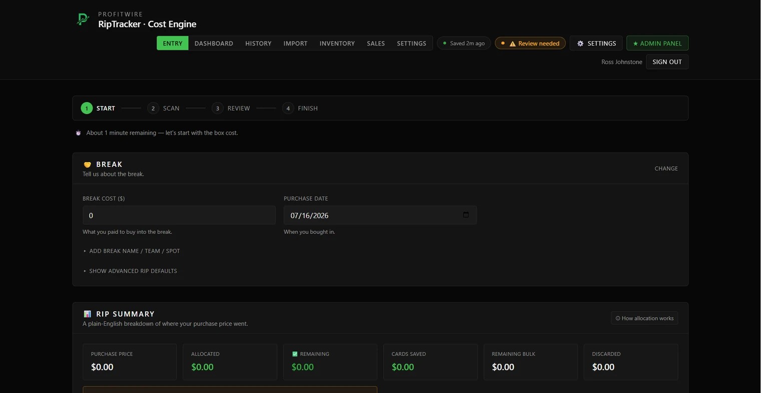 ProfitWire RipTracker sample view